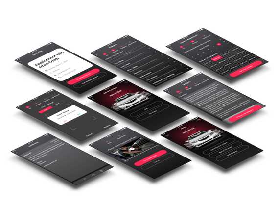 Mobile application UX design by Cappers for online service to buy, sell and repair cars with built-in appointment scheduler.